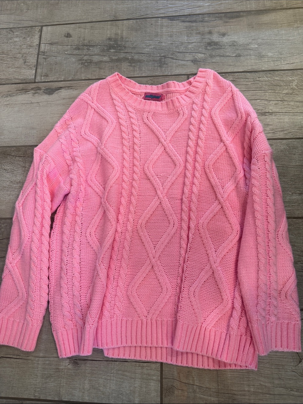 Edikted Pink Cable Knit Crewneck Sweater